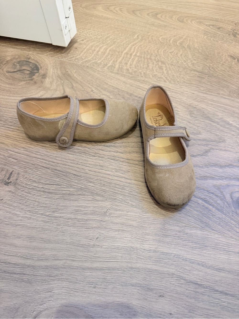 Girls Taupe Mary Jane Flats with Button Strap